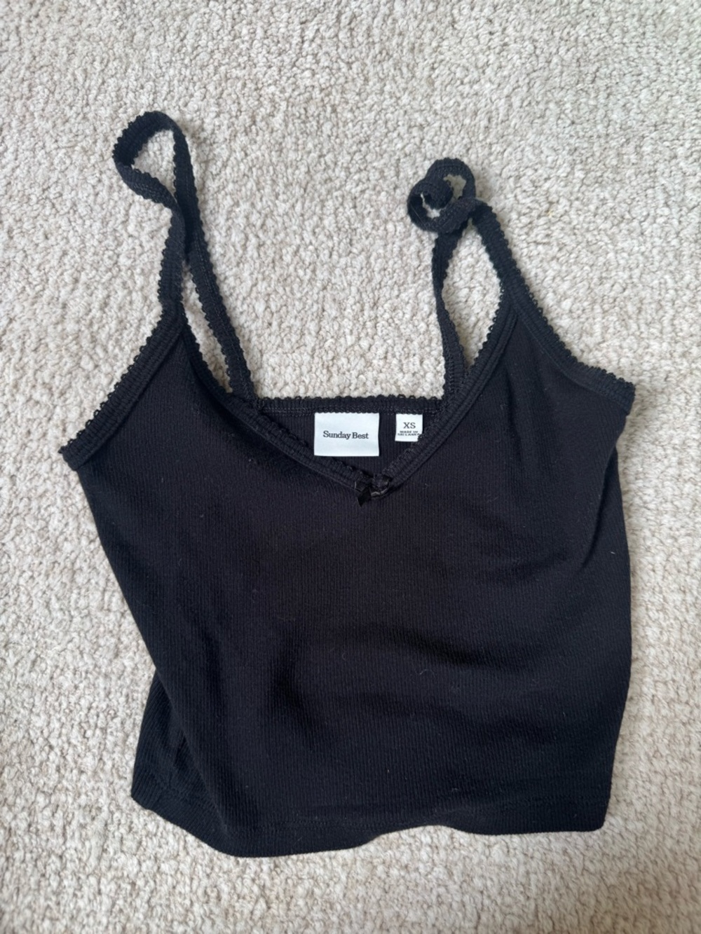 Sunday Best Black Ribbed V-Neck Cropped Cami